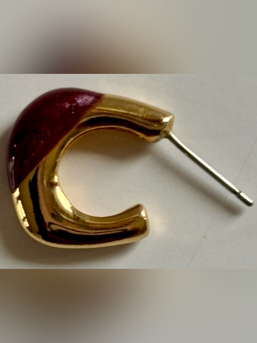 Chunky Gold Burgundy Enamel Mini Huggie Hoop Post Earrings